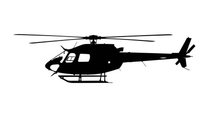 Fototapeta premium Helicopter Silhouette: A striking black silhouette of a modern helicopter, showcasing its sleek design and complex rotor system against a clean background.