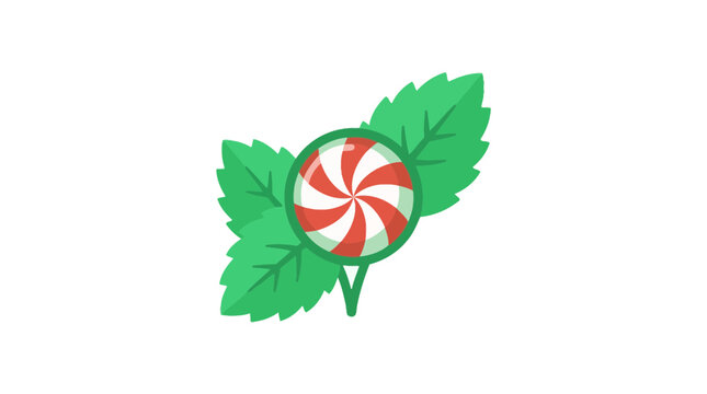 Peppermint Swirl Candy with Mint Leaves - Fresh Sweetness Icon