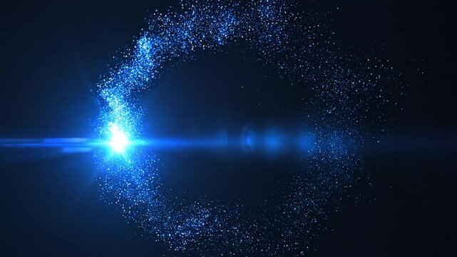 A swirling vortex of luminous blue particles against a dark, star-filled background, creating a cosmic and ethereal atmosphere