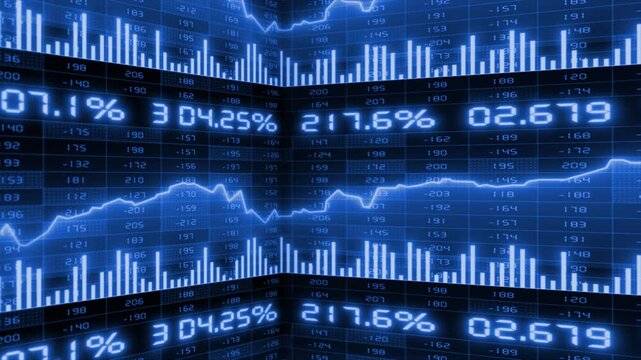 Royal blue futuristic trading dashboard with analytics interface and real time data visualization stock market background
