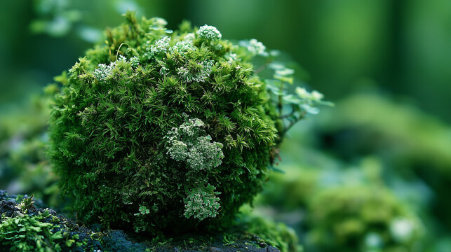 Green Moss Ball in Natural Forest Environment
