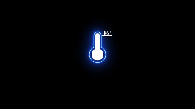Animated thermometer shows increasing temperature 86 degrees celsius motion graphics.