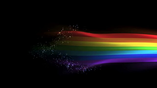 Chromatic rainbow light streak sweep animation with colorful glow effect on black background for creative video transitions