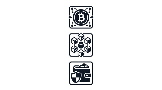 Bitcoin Blockchain Cryptocurrency Wallet Icons Set