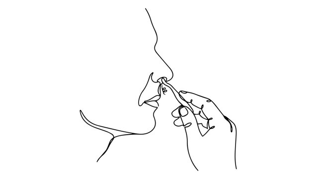 Nasal swab test continuous line drawing. Minimalist vector illustration of medical diagnostic testing
