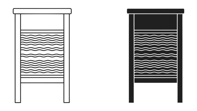 Washboard Icon: Two depictions of a classic washboard, one in line art and the other in silhouette, representing a traditional laundry tool for scrubbing clothes.