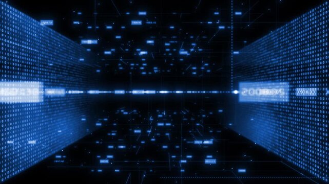 Royal blue color stock market price indicators binary code sci fi tunnel futuristic design black seamless stock market background