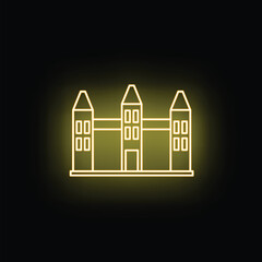 Naklejka premium Minimal castle outline creating a glowing fortress icon on a black background