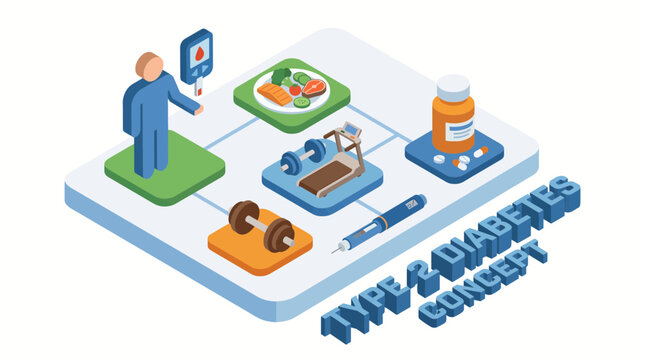 Type 2 Diabetes Isometric Concept Vector Illustration