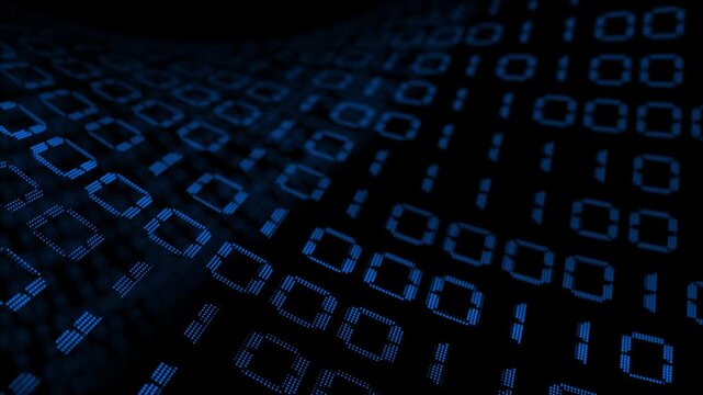 Royal blue color random numbers binary code with blank space hi tech design loopable black technology background