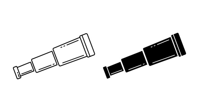 Telescope Icon: A clear and concise illustration of a telescope, presented in both outline and silhouette, symbolizing exploration and discovery.