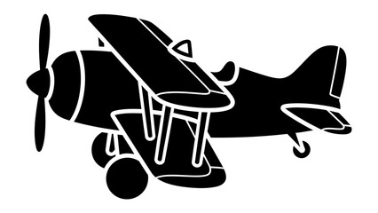 Biplane Silhouette: A striking black silhouette of a vintage biplane, showcasing its classic design with two wings and a propeller, ready for an aerial adventure. © Nadim