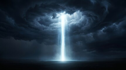 Fototapeta premium A powerful beam of light from dark clouds representing a mysterious extraterrestrial arrival.