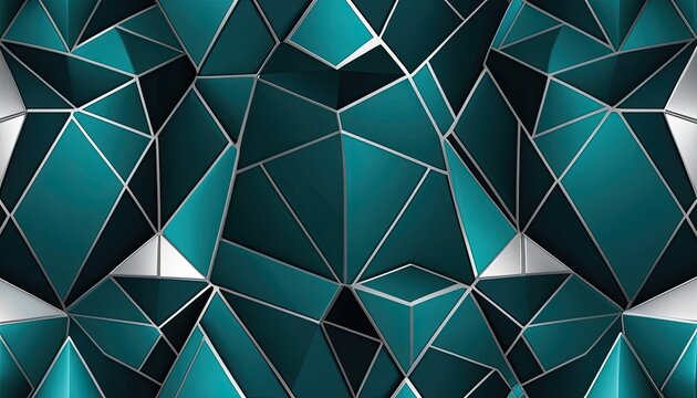 Geometric teal polygons forming tessellated three dimensional mosaic