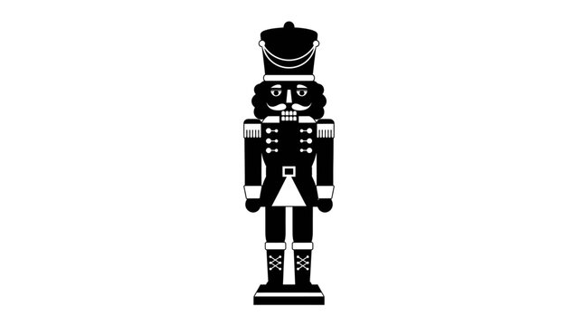 Nutcracker Silhouette: A stark black and white illustration of a traditional nutcracker soldier, standing tall with a distinguished hat and military-style uniform.