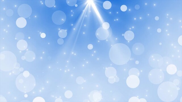 Royal blue color wiggling and glowing bokeh particles with optical flair rays modern design geometrical background