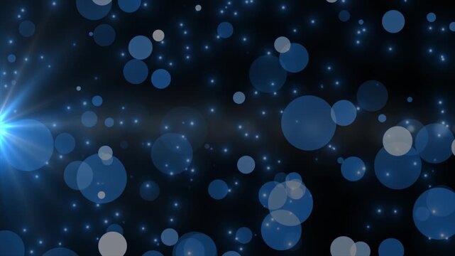 Royal blue color wiggling and glowing bokeh particles modern design black geometrical background