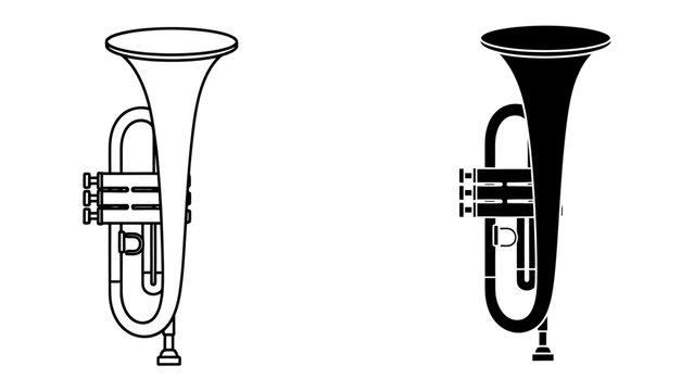 Baritone Horn Illustration: A minimalist vector illustration showcasing a baritone horn in both outline and silhouette, representing musical artistry and instrumentation.