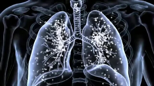 4K CGI Animation of Human Lungs Visualizing Air Intake as Thousands of Particles for Medical and Educational Purposes