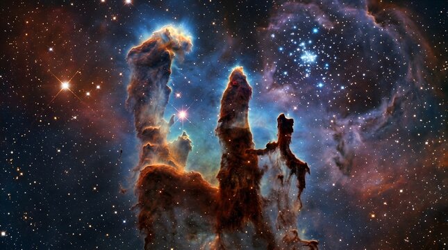 Pillars of Creation in the Eagle Nebula a stunning cosmic landscape with vibrant colors