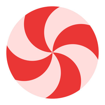 Red and white peppermint candy vector illustration, christmas swirl lollipop cartoon icon isolated festive sweet treat