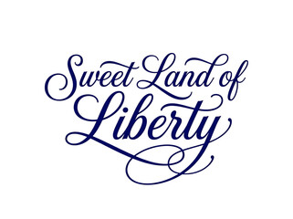 Fototapeta premium Elegant Sweet Land of Liberty Script Typography Isolated on a Dark Black Background for Graphics.
