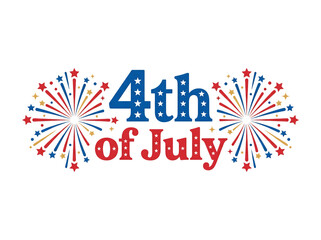 Obraz premium Festive Fourth of July Typography Design Surrounded by Vibrant Starburst Firework Illustrations.