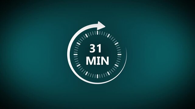 31 Minute Circular Countdown Interface with Rotating Arrow and Minimal Time Display on Teal Gradient Background Digital Design