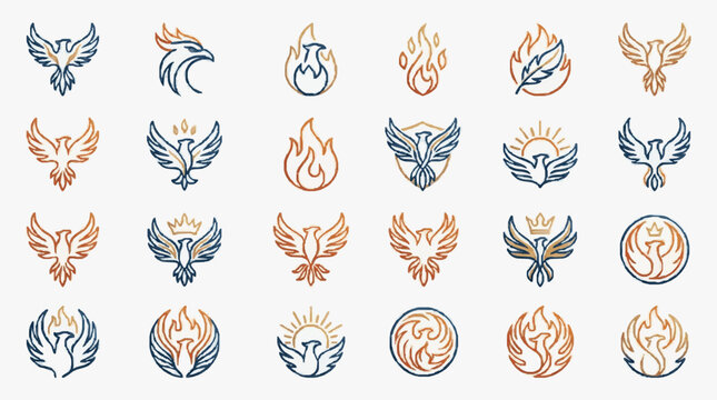 Collection of Phoenix and Firebird Heraldic and Symbolic Illustrations