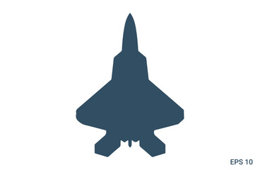 Fototapeta premium Military fighter jet silhouette top view icon vector illustration of supersonic air force aircraft weapon
