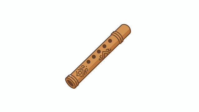 a brown wooden flute on white background.