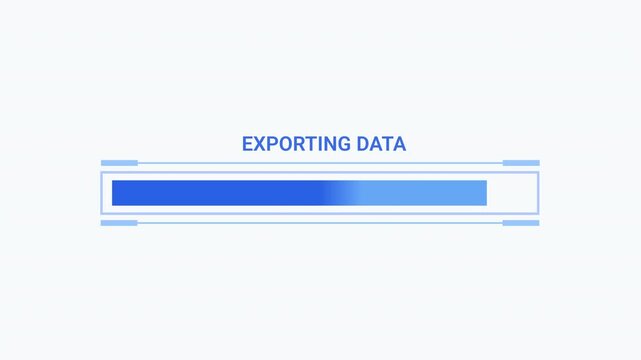 Modern flat vector animation of an exporting data progress bar with loading status text and smooth horizontal fill. Ideal for data export, software, web applications, dashboards, and technology projec