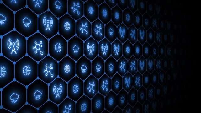 Royal blue color glowing nodes connected by lines with blank space digital document and cloud storage futuristic design black technology 3D background