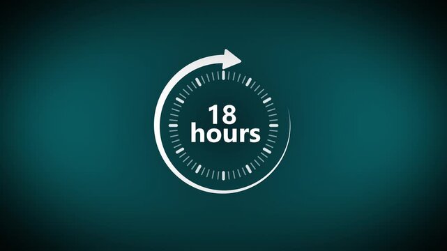 18 Hours Time Counter with Circular Progress Ring and Arrow Symbol in Minimal Style on Teal Gradient Background Visual