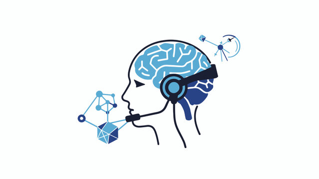 Brain with headset and molecular structure.