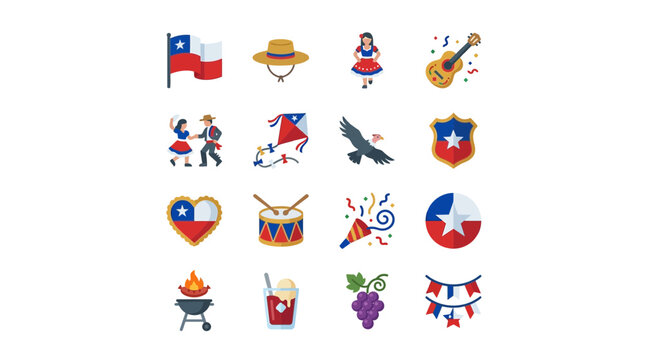 Colorful Texas Culture Icons Set in Flat Style