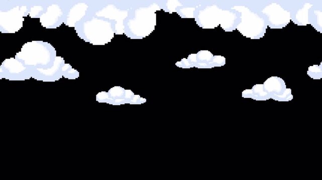 Seamless Animated Retro 8-Bit Pixel Art Cloud Border Overlay Loop on Transparent Background