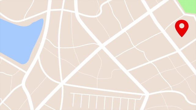 4K UHD Animated city map with location pins and navigation routes. Modern GPS tracking concept for smart city