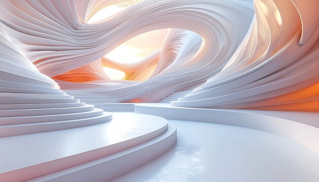 Abstract White Paper Sculpture Art Installation.