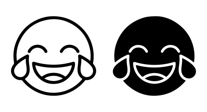 Laughing Face Emoji Icons, Joyful Emotion Symbols, Black and White Vector Art