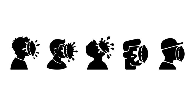 Pie Face Icons, Silhouettes of People Hit by Pie, Humorous Vector Set
