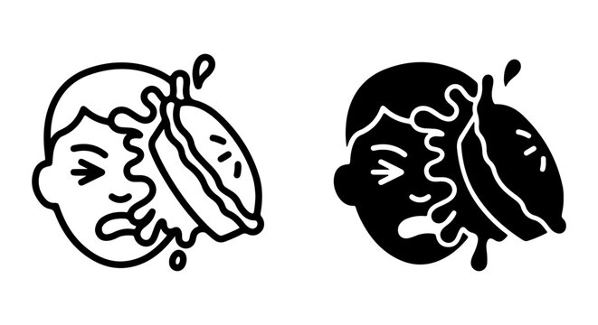 Pie in Face Icon Set, Funny Prank Vector Graphics, Comedy Surprise Element