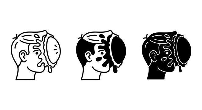 Surreal Head Exploding with Liquid, Abstract Concept Art Vector Set, Surrealism