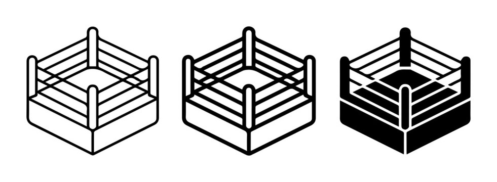 Boxing Ring Icons, Combat Arena Vector Graphics, Sports Competition Symbols