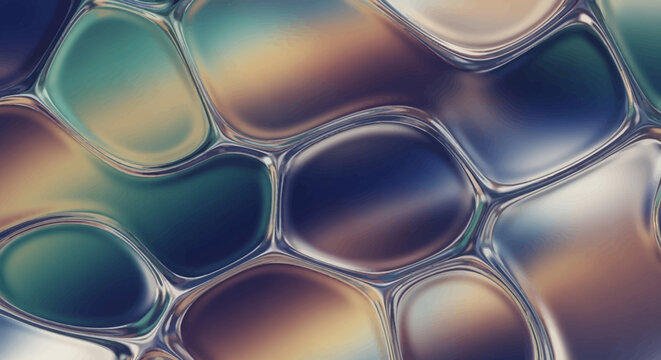 Abstract flowing liquid metal cells, organic shapes, iridescent colors, macro texture background