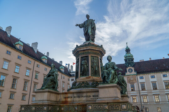Majestic bronze monument of Emperor Franz I in historic Vienna Hofburg Palace courtyard