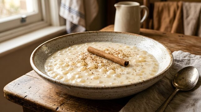 Delicious tapioca pudding with cinnamon on wooden table indoors perfect for National Tapioca Pudding Day