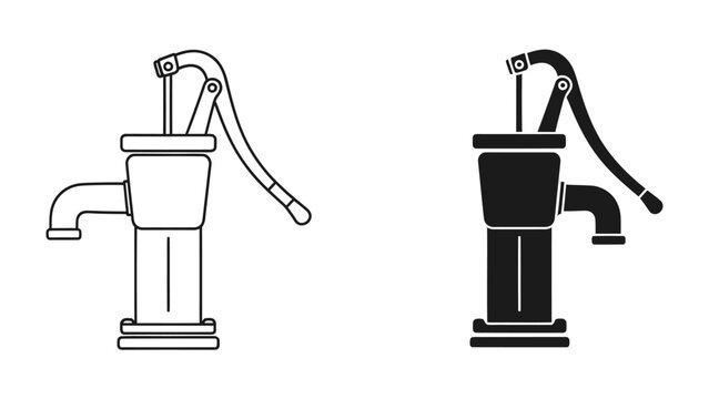 Water Pump Icons: A graphic representation of two water pumps, one in outline and the other in silhouette, presented side-by-side for comparison and design use.
