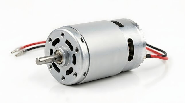 High torque electric dc motor with metal housing and power terminal.