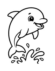 Fototapeta premium Cute Baby Dolphin Coloring Page for Kids. Simple Ocean Animal Outline Illustration for Children.
